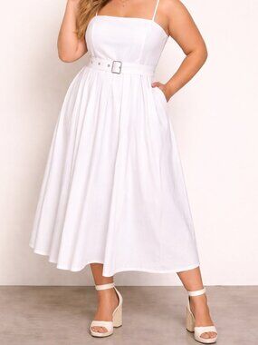 A New Day A-Line Pleated Midi White Graduation Dress